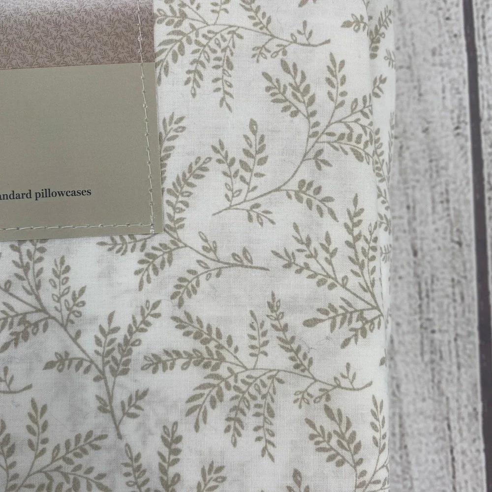Martha Stewart Sheet Set Queen Sandcastle Tan White Cotton Botanical Vine 4pc